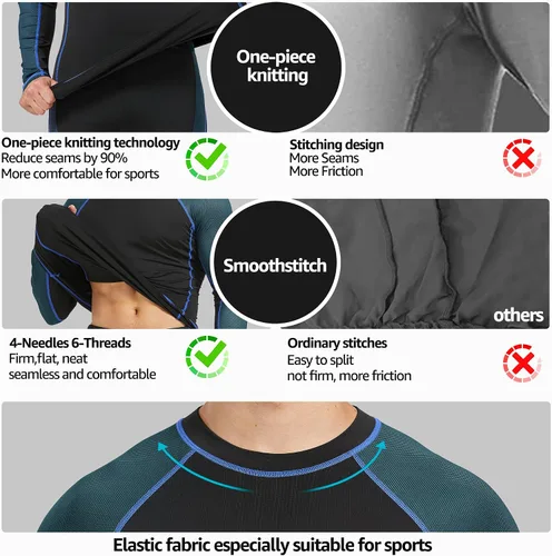 Vista 4 de UNIQUEBELLA Men's Thermal Underwear Sets Top & Long Johns Fleece Sweat Quick Drying Thermo Base Layer