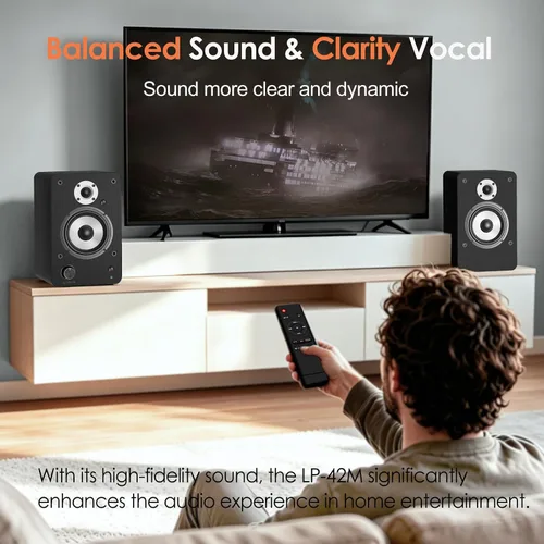 Vista 7 de LONPOO Altavoces de estantería alimentados para tocadiscos, monitores de campo cercano activos Bluetooth de 2.0 canales con tweeter de cúpula