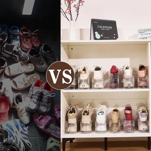 Vista 5 de Organizador de ranuras ajustables para zapatos, paquete de 10 unidades de apiladores de zapatos transparentes, soporte para zapatos, ahorrador