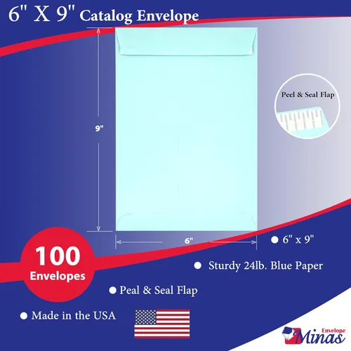 Vista 2 de 100 sobres de catálogo Minas Envelope de 6 x 9 pulgadas, solapa para despegar y sellar, papel resistente de 24 libras, 100 unidades (azul)