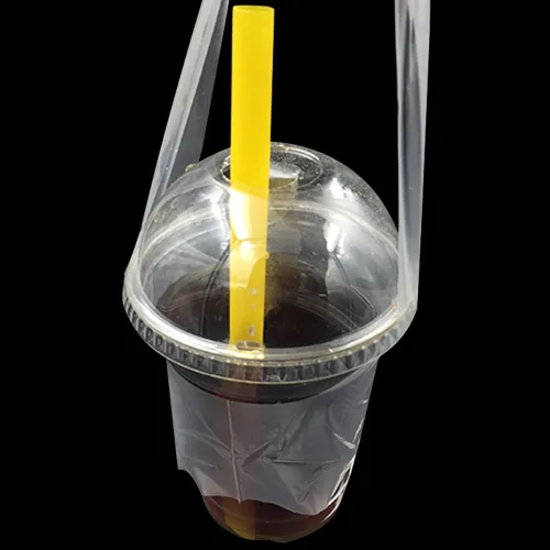 Vista 3 de FERENLI 4.9x9.1 in 100 Uds Mango de Plástico Transparente Bolsas de Contenedores de Bebida Tipo T Entrega Colgante Llevar Llevar Bebidas Café Leche