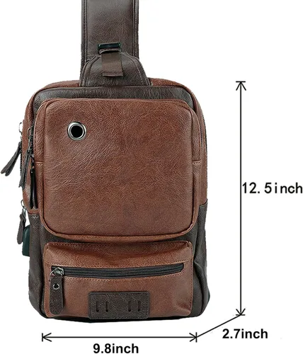 Vista 2 de AONETIGER Small Sling Crossbody Backpack Shoulder Bag Vintage PU Leather Daypack Rucksack with USB Charger bag for Men