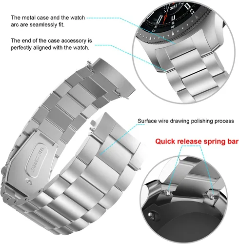 Vista 9 de BaiHui - Correa de metal compatible con Galaxy Watch de 1.81 pulgadas, Gear S3 Classic/Frontier, sin huecos, de liberación rápida, de acero