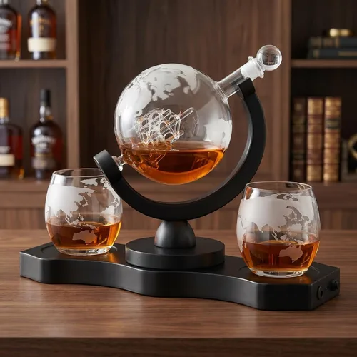 Vista 8 de Juego de decantador de whisky con globo giratorio y 2 vasos para whisky grabados - Regalos para hombres, papá, aniversario, cumpleaños, inauguración