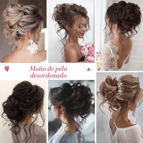 Vista 5 de HOOJIH 2 piezas de extensiones de cabello estilo moño despeinado, extensiones de cabello rizado y ondulado con tiras, cola de caballo, horquillas