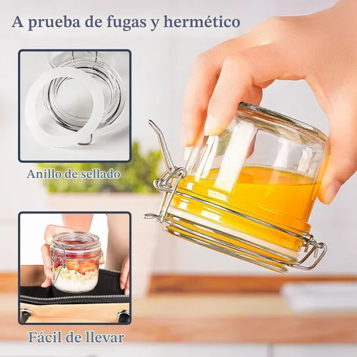 Vista 2 de Folinstall Tarros de vidrio de 7 onzas con tapas herméticas, 12 unidades, tarros pequeños con tapas con bisagras para almacenamiento de cocina