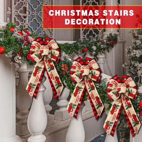 Vista 6 de Giegxin 2 Piezas Lazos Rojos Grandes Iluminados LED de 18 x 10 Pulgadas para Remate de Árbol de Navidad Lazo de Corona Pre Brillantina para Corona