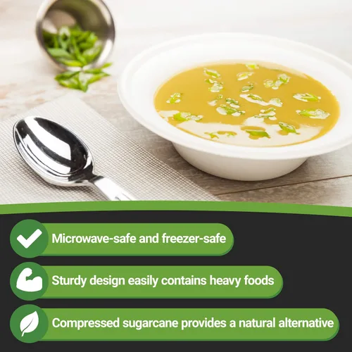 Vista 9 de Restaurantware Pulp Tek - Tazones de arroz desechables de 11.5 onzas, 100 cuencos de caña de azúcar aptos para microondas y de alta calidad