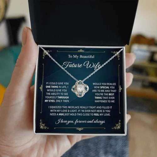 Vista 29 de Collar con texto en inglés «To My Future Wife & Prometido» – Joyería de compromiso con nudo de amor para novia