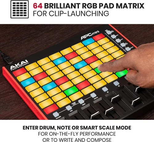 Vista 3 de Akai Professional APC Mini MK2 USB MIDI Pad Controller 64 blocs RGB, 9 faders, modo de batería y nota, mapeo 1:1 para Ableton Live