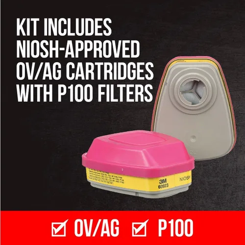 Vista 4 de 3M Multi-Purpose Quick Latch Reusable Respirator 65023QLH1-DC, OV/AG/P100, Mdm, 1-Fcpc, 1-pr of 60923 Crtrdg/Fltrs