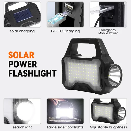Vista 7 de linterna solar, linterna multifuncional solar, linterna LED, cargador de teléfono celular, carga USB, adecuada para el hogar, pesca, camping al aire