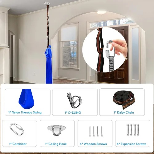 Vista 8 de Satisure Columpio sensorial, columpio de terapia para niños y adultos, columpio para acurrucarse en interiores y exteriores, hamaca columpio