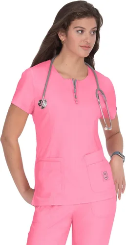 Vista 3 de KOI Lite Serenity - Camisa médica con cuello con cremallera de 4 bolsillos para mujer