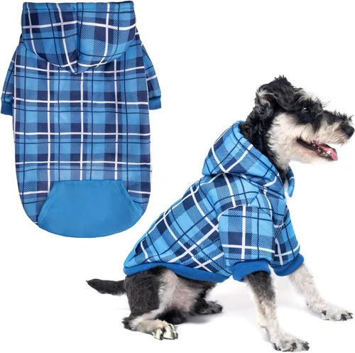 Vista 25 de EXPAWLORER Sudadera con capucha para perro a cuadros, estilo británico, suéter cálido para perro con agujero para correa, ropa de pitbull, ropa