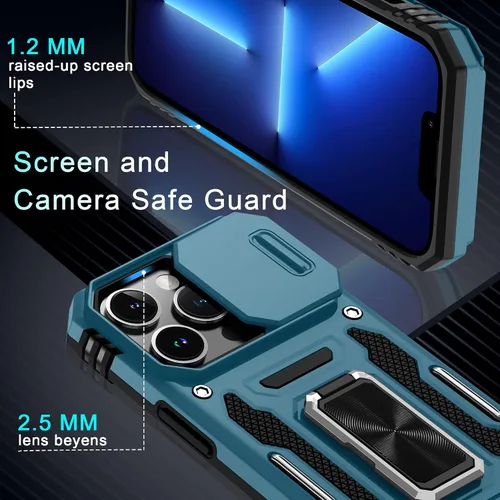 Vista 189 de DEERLAMN Funda para iPhone Xs Max con funda deslizante para cámara + protector de pantalla, soporte giratorio de anillo de grado militar a prueba