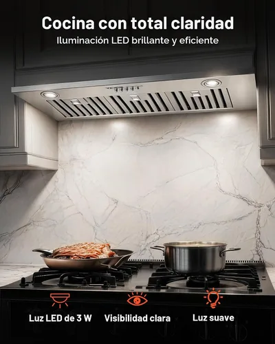 Vista 9 de VEVOR Campana de Ventilación Integrada, 800CFM 3-Velocidades, Campana de Cocina de Acero Inoxidable de 36 Pulgadas con Control de Botón de Impulso