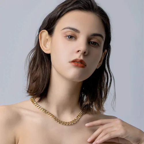 Vista 2 de CLASSYZINT Gargantilla de cadena de eslabones cubanos de oro para mujer, collar de cadena de oro grueso de 0.354in de grosor, collar de moda