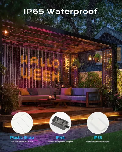 Vista 4 de Brightown 400 luces LED RGB inteligentes de cortina con control remoto, 6.6
