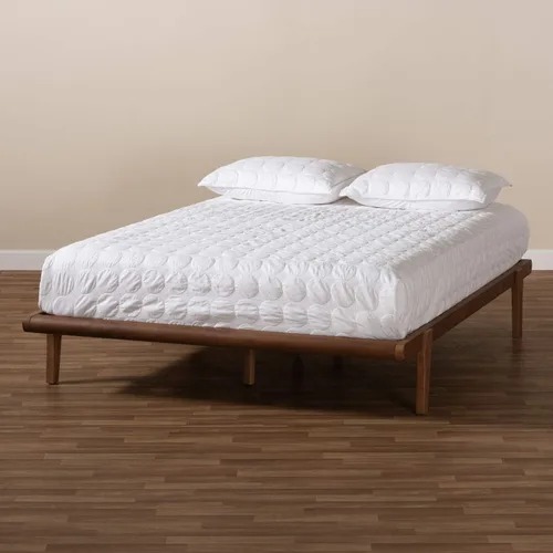 Vista 7 de Baxton Studio Kaia Mid-Century - Cama con plataforma de madera en color marrón nogal
