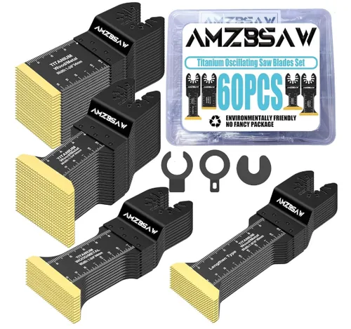 Vista 9 de AMZBSAW 100 piezas de cuchillas oscilantes de titanio para multiherramienta de corte de metal, kits de cuchillas multiherramienta para metal