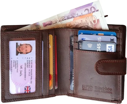 Vista 3 de Starhide Billetera de cuero con bloqueo RFID para hombre con cremallera externa alrededor de monedero, monedero 1080 (marrón), Marrón, Cartera