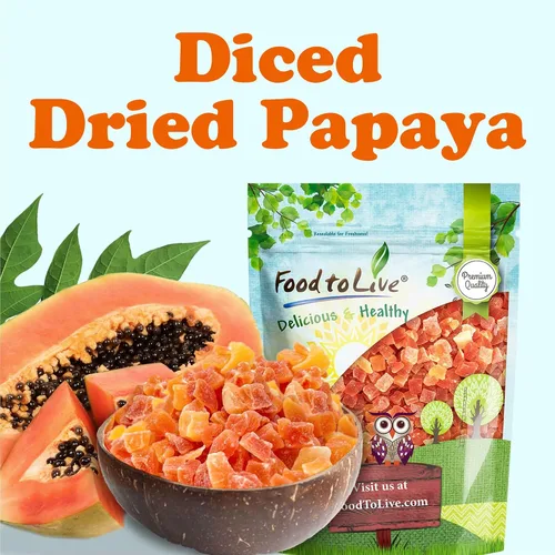 Vista 5 de Papaya seca en cubitos, 5 libras - Kosher, vegana, endulzada, sin sulfatar, a granel