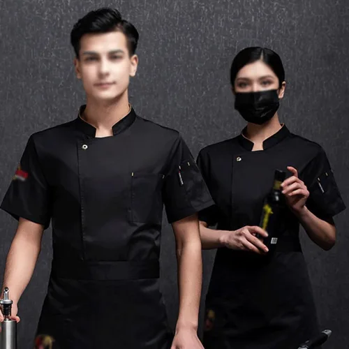 Vista 3 de Unisex Short Sleeve Chef Coat Kitchen Chef Uniform with Pocket Shirt Chef Jacket Food Restaurant Work Clothes