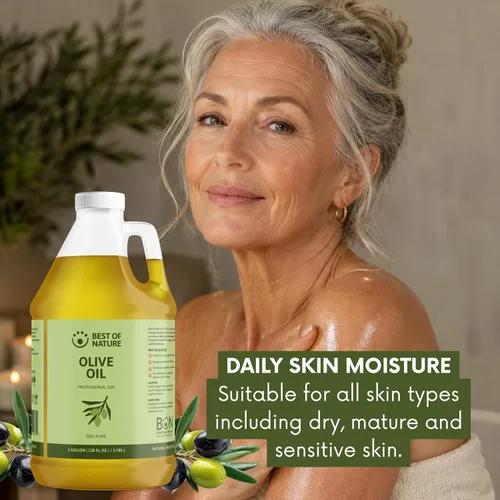 Vista 7 de Best of Nature Aceite corporal y masaje de oliva 100% puro, prensado en frío, natural y sin perfume para piel, cabello y baño, 8 onzas líquidas