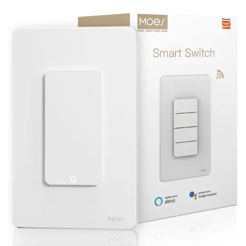 Vista 17 de MOES Interruptores de luz inteligente Wi-Fi de 2ª generación, requiere cable netural, interruptor inteligente de un solo polo, compatible con Alexa
