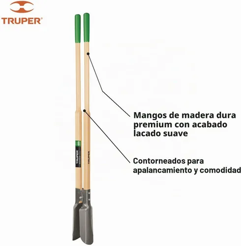 Vista 2 de Truper - 30370 Tru built - Excavadora manual de postes para jardín, 42 pulgadas., asas de madera, 45" Mango de madera de 48 pulgadas, cuchillas