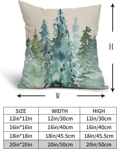 Vista 5 de Juego de 2 fundas de almohada de árbol de acuarela de invierno de 16 x 16 pulgadas, color azul y verde, estilo rústico, estampado de bosque natural