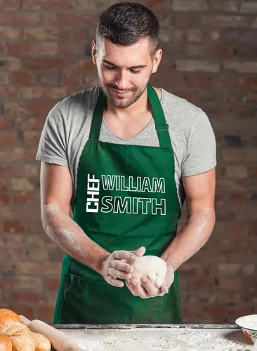 Vista 7 de Delantal de chef personalizado con nombre – Delantal personalizado para hombres, regalo de cocina de barbacoa para papá, marido o abuelo – Delantal