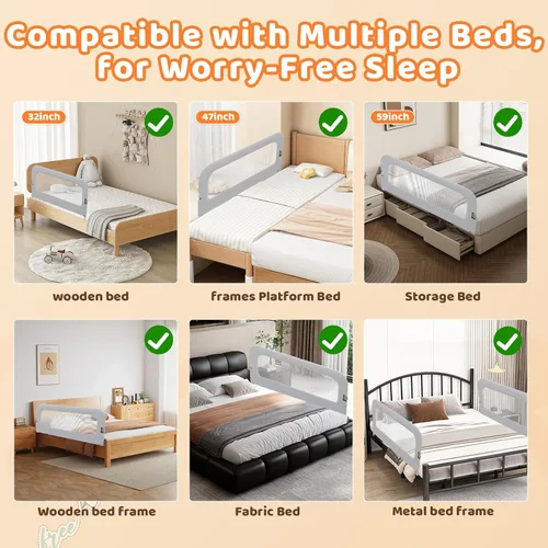 Vista 8 de omzer Riel de protección de cama para niños pequeños - Barandilla de seguridad para bebé de 32 pulgadas, plegable y con alturas ajustables Gris