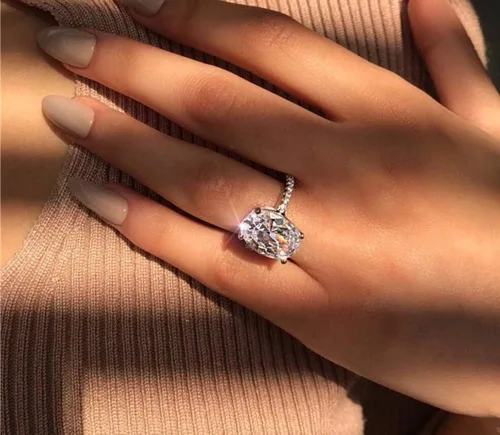 Vista 3 de Anillo de compromiso elíptico de plata 925 de corte perfecto de 3 quilates con circonita cúbica para mujer, anillo de compromiso con halo