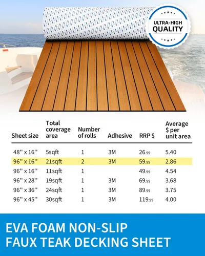 Vista 6 de OCEANBROAD Suelo de espuma EVA para barco con base adhesiva 3M, cubierta marina autoadhesiva de 96''x45.6''/36''/28.8''/16.8'', 48''x16.8'' hoja