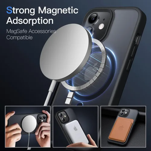 Vista 3 de JETech - Carcasa magnética mate para iPhone 12 mini, color negro Compatible con MagSafe, parte trasera mate translúcida, protección delgada a