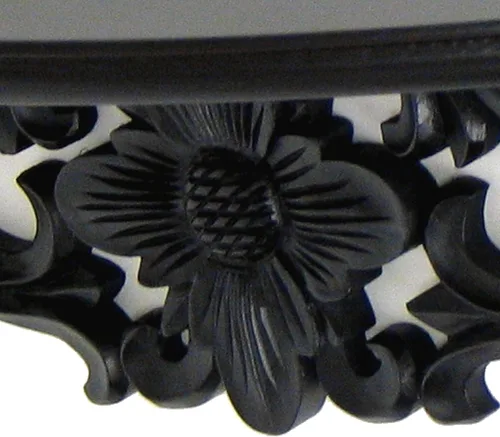 Vista 6 de Benjara - Estantería de pared de madera tallada a mano con diseño floral, color negro