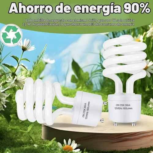 Vista 5 de Winkcao CFL Bombillas GU24 Base T3 Espiral 23W 2700K Blanco Cálido