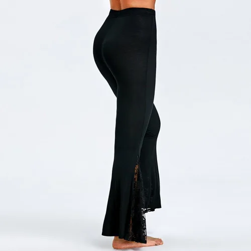 Vista 4 de Pantalones acampanados de yoga para mujer, pantalones elásticos de teñido anudado, cintura alta, talla grande, pantalones palazzo largos y anchos