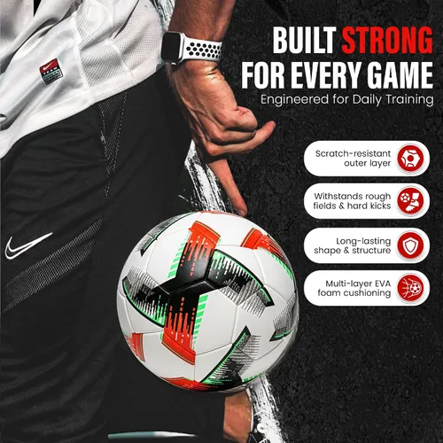 Vista 8 de Balón de fútbol profesional tamaño 4 y 5 – Pelota de entrenamiento y partido sin costuras para jóvenes, niños y adultos, piel sintética impermeable