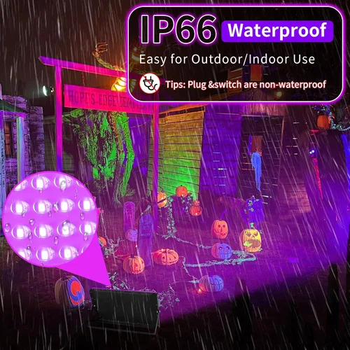 Vista 3 de 200W LED Black Lights with 10ft Switch+Plug, IP66 Waterproof, 2 Pack