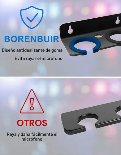Vista 4 de Soporte de micrófono doble para soporte, montado en la pared para 2