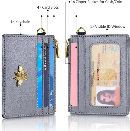 Vista 95 de SEAVILIA Tarjetero llavero cartera para mujer con ventana de identificación RFID monedero regalo abeja delgada minimalista pequeña cartera