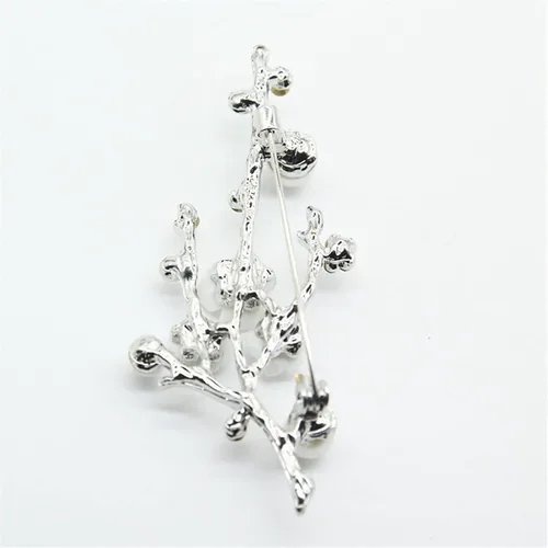 Vista 2 de Elegante broche de flor de ciruelo de cristal para mujer, ramo de perlas de aleación, ramilletes, perlas, abrigo de joyería, Metal