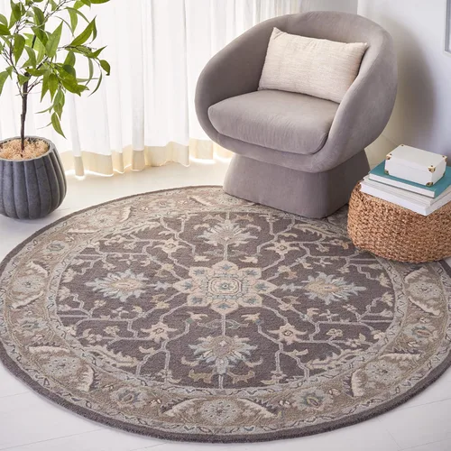 Vista 10 de SAFAVIEH Blossom Collection - Alfombra decorativa, 2 x 3 pies, gris oscuro y marrón claro, lana hecha a mano, ideal para zonas de alto tráfico