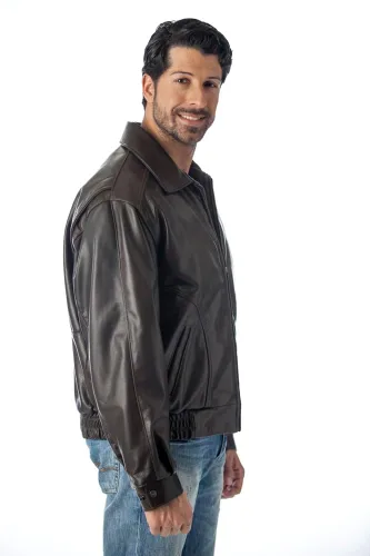 Vista 8 de REED Chaqueta de cuero All American Bomber para hombre, fabricada en EE. UU