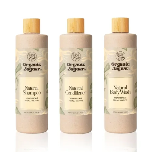 Vista 4 de Organic Jaguar, Acondicionador natural de madreselva, acondicionador sin sulfato con vitamina E, ricino, argán y almendras, miel, para hidratar todo