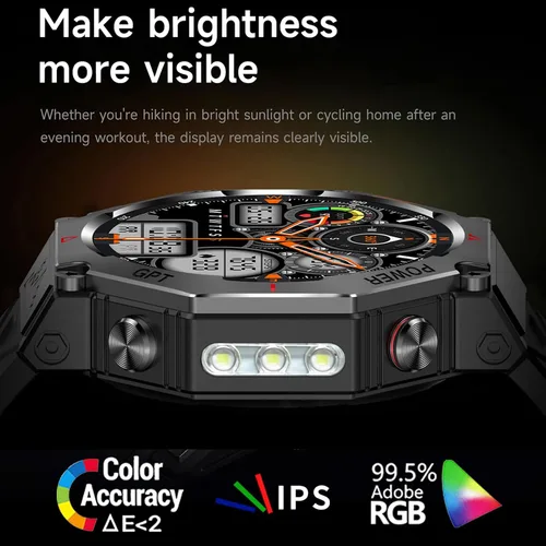 Vista 6 de Loluka Reloj inteligente GPS Tracker resistente al aire libre Smartwatch con brújula/linterna LED/presión de aire/altitud/respuesta/hacer llamada