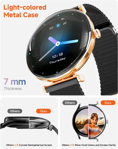 Vista 5 de Hwagol - Relojes inteligentes para mujer compatibles con iPhone Android [llamadas/cuerpo delgado de metal], pantalla AMOLED microesférica de 1.43